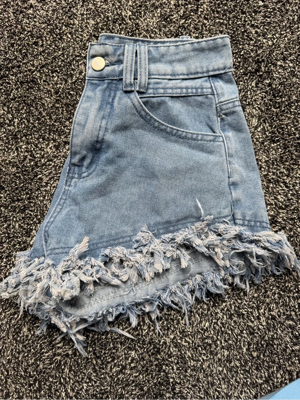 Light Blue Frayed Hem Denim Shorts - Picture 2 of 3